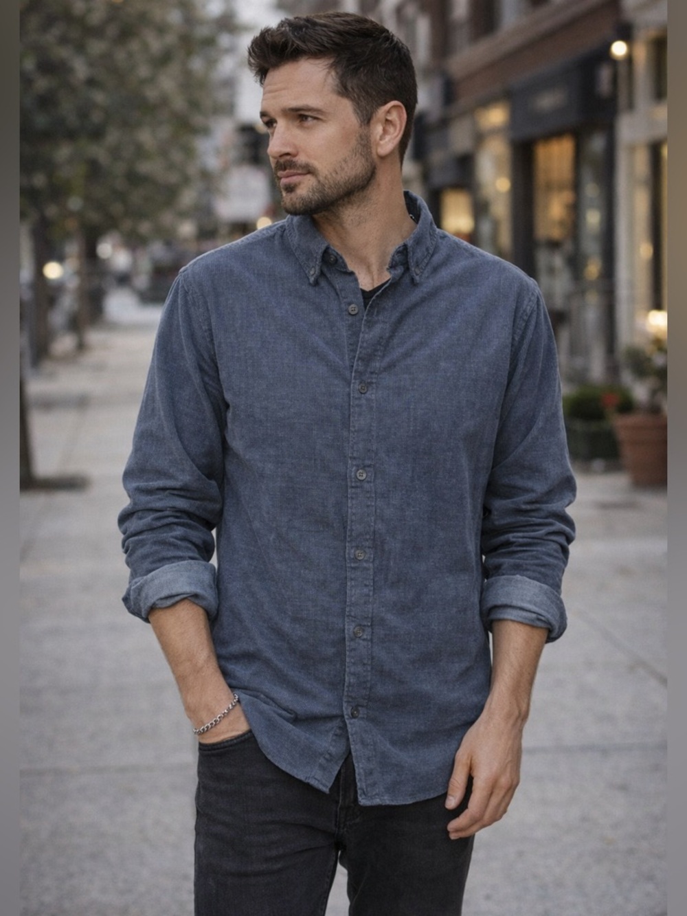 AllSaints Blue Corduroy Button Down Shirt Men’s Medium Long Sleeve Casual